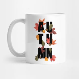 Autumn word and leaves BLACK Mug